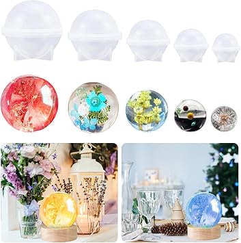 5Pcs Silicone Round Ball Resin Mold Set,3D Seamless Sphere Molds