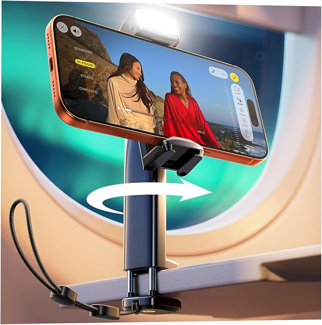 LISEN Airplane Phone Holder Mount with Light Handsfree for Plane Seat Back Airplane Travel Essentials Gadgets Flying Long Flight Travel Accessories for Women Men Cruise Ship Essentials 2026