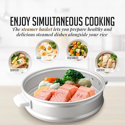 Miniatura 3 de OVENTE Arrocera eléctrica y vaporizador de alimentos, capacidad de cocción de 10 tazas (5 tazas sin cocinar), olla extraíble antiadherente, función