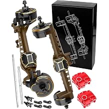 RC Upgrades Part for 1/10 Axia1 SCX10 III RC Crawler Car,Aluminum Front Rear Portal Axles,Brass Front Inner Portal Covers Steering Knuckles/Axle Diff Cover/Portal Covers Weights,Brown