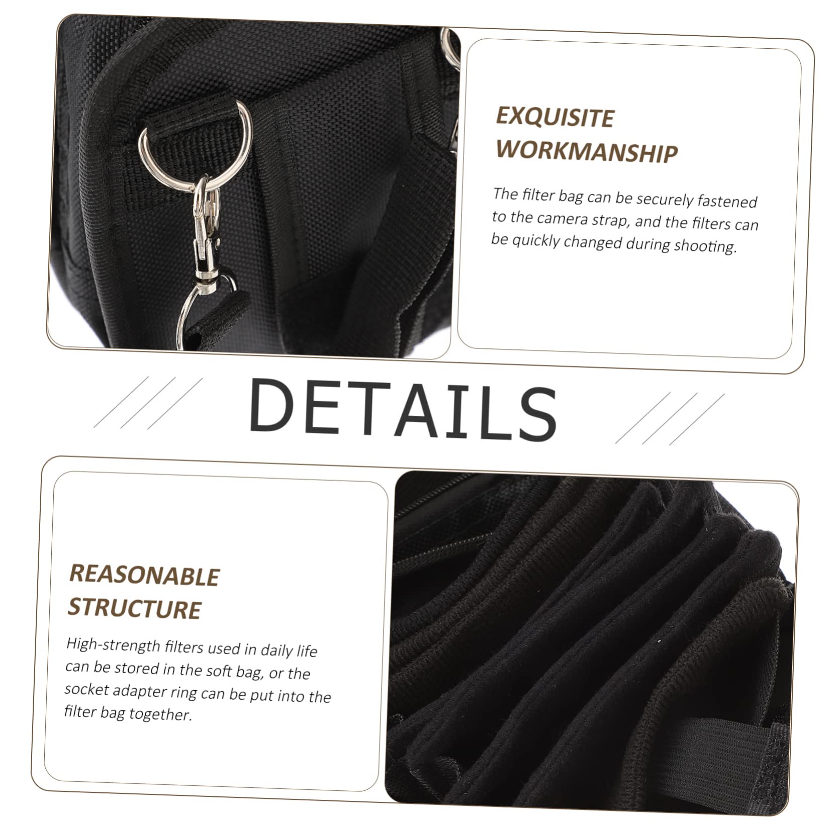 Tofficu Photography Filter Pouch Lightweight Zipper Bag with Removable Inner Pocket for Camera Lens Accessories Compact Design with Memory Card Slot Securely to Camera Strap