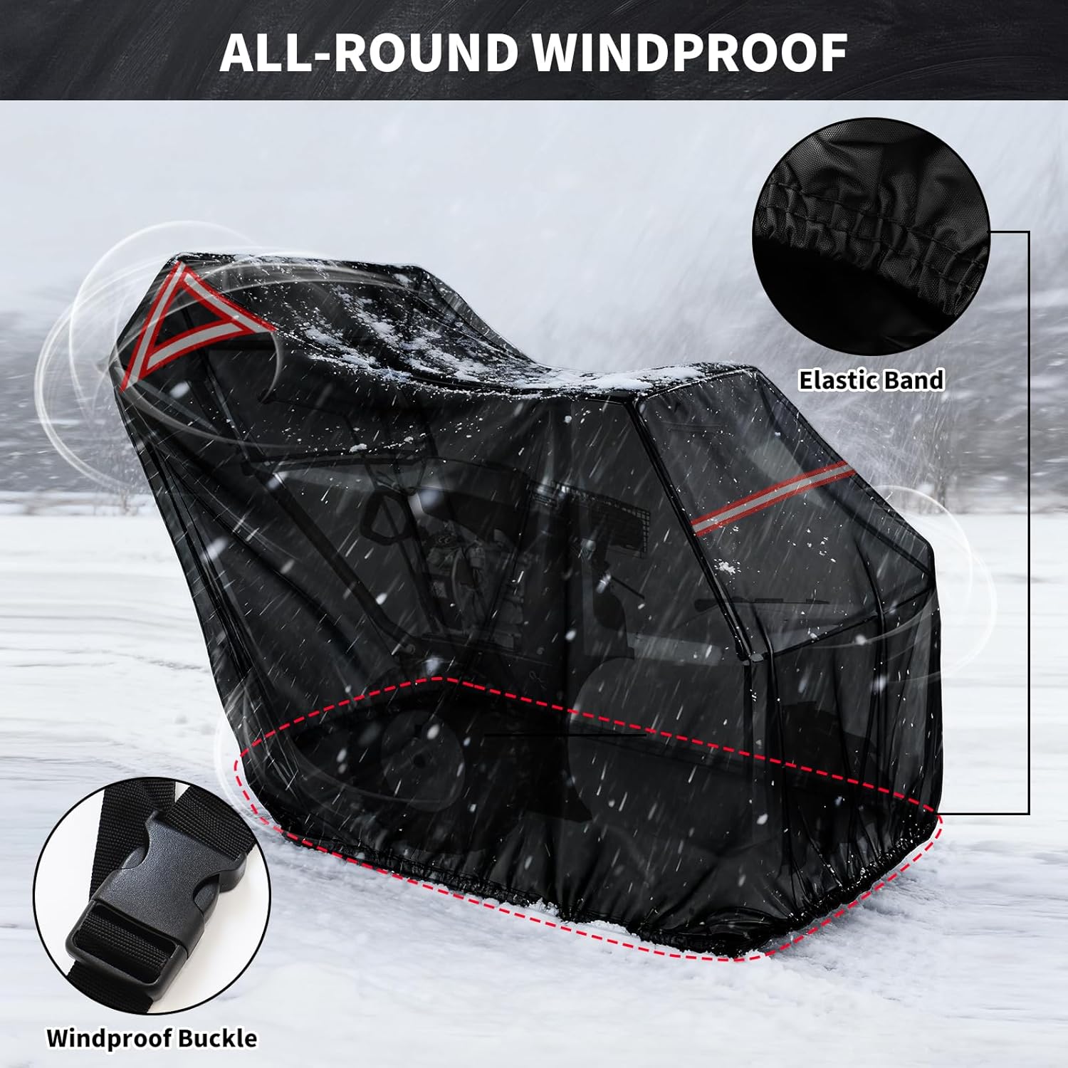 Snow Blower Cover, 300D Durable Oxford Farbic, Fit for Most Snowblowers, with Reflective Strip and Ventilation Holes -Weather Protection Outdoor and Indoor use (Black), 45" L x 60" W x 33" W