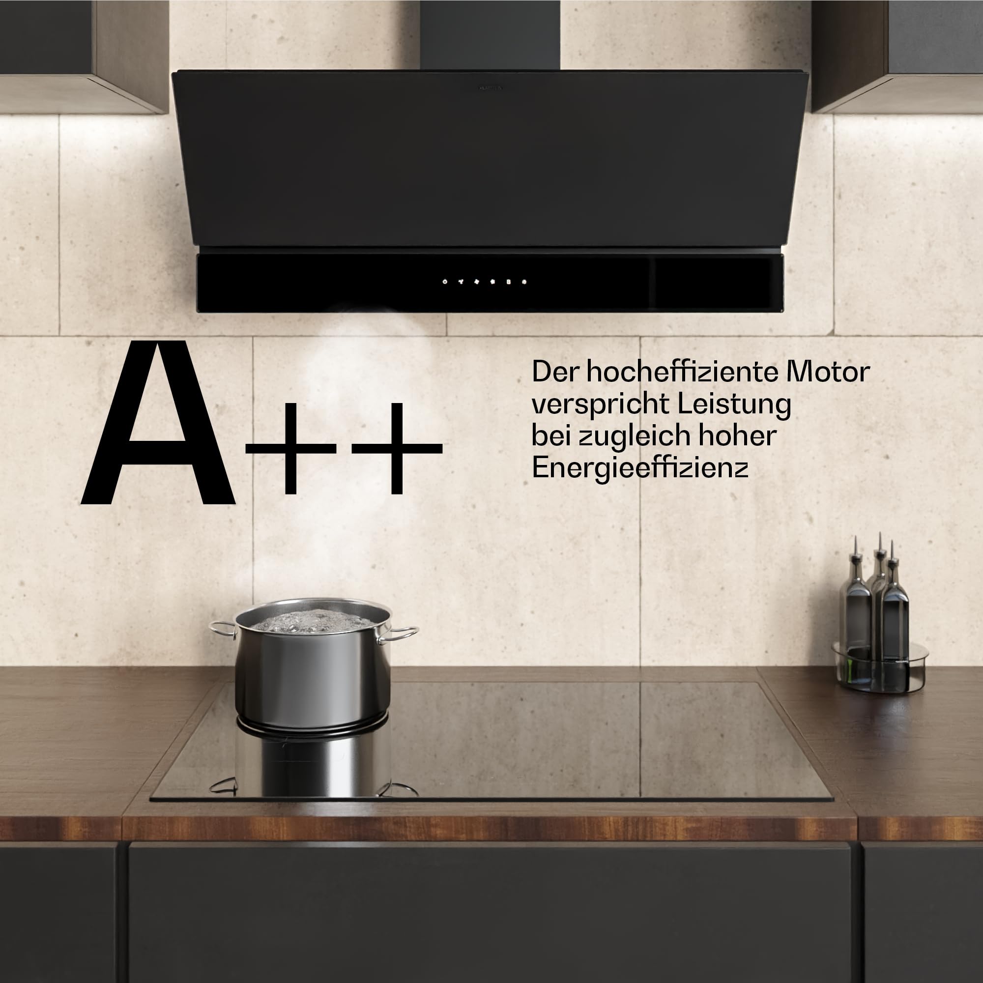 Klarstein Velaire Dunstabzugshaube 90 cm - Kopffreihaube, 820 m³/h Boost, A++ Energieeffizienz, Touch-Bedienung, LED, leise, Aluminium- & Aktivkohlefilter, Abzugshaube Küche, Schwarz