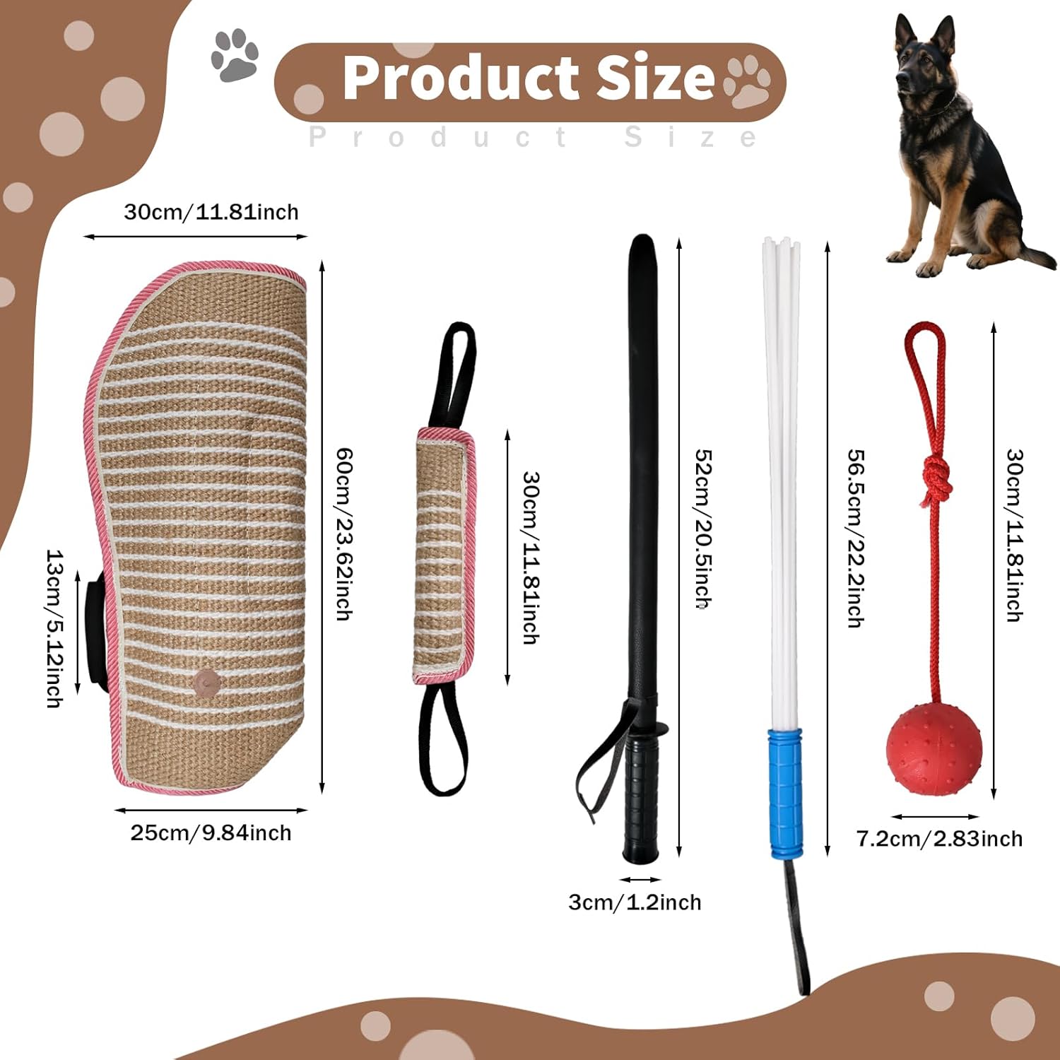 5 Pcs Dog Training Set Interactive Professional Equipment with 2 Training Sticks Dog Sleeve Pillow Tug Toy and Rubber Ball for K9 Puppy Fetch Biting (Red)