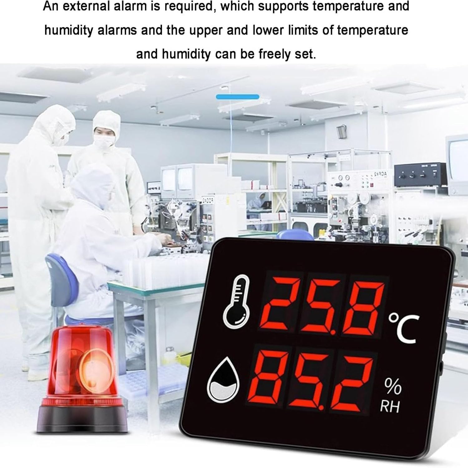 Misuratore Di Umidità Della Temperatura Digitale, Monitor Di Umidità Della Temperatura Da -40-100 ℃ 0-99% RH, Con Sensore Da 3 M, Staffa, Con Display a Grande Schermo a LED, Per Interni/esterni, Indus