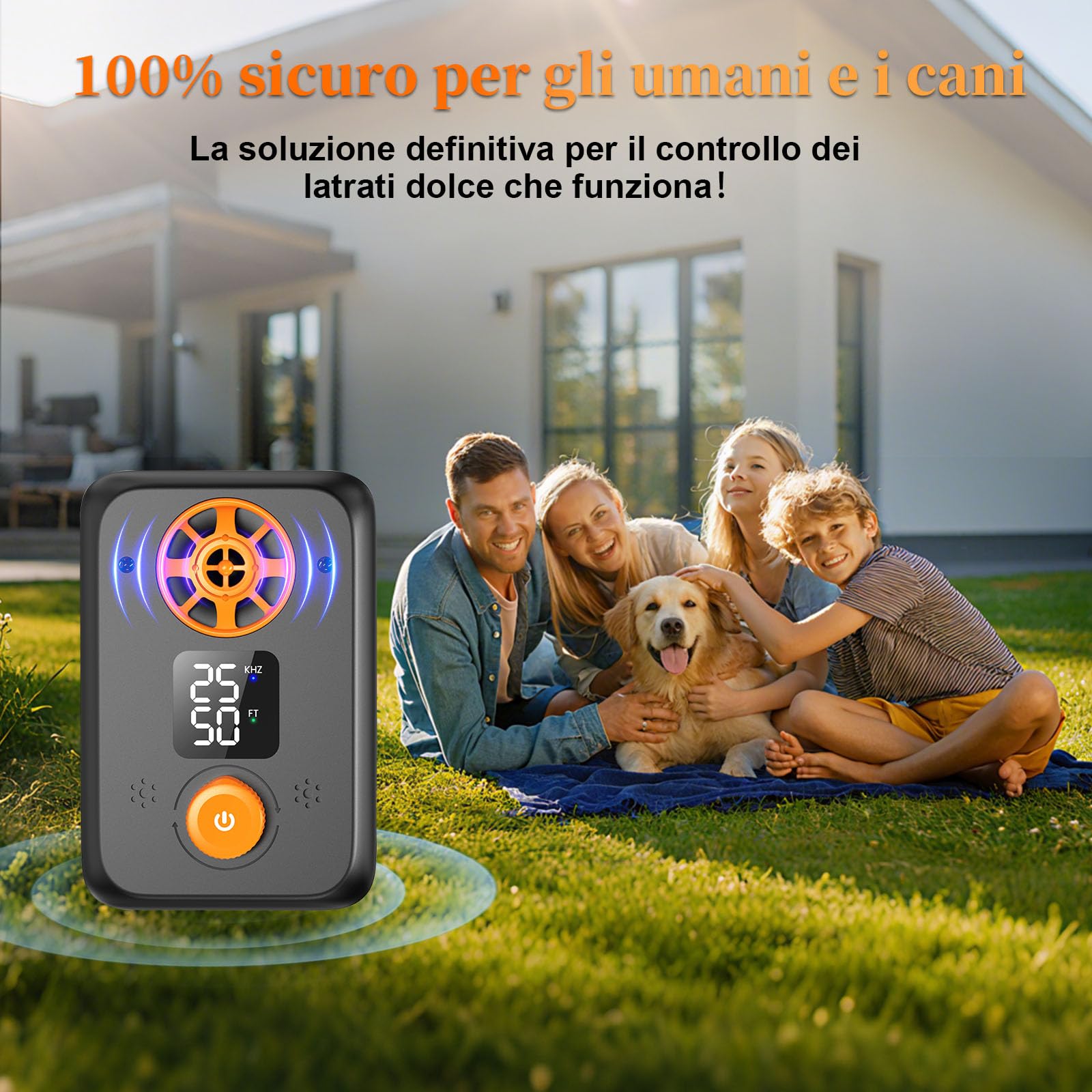 Anti Aboiement Chien Ultrason Puissant - Appareil Anti-Aboiement Ultrasonique Chien avec 5 Fréquences Ajustables, 3 Portées, Arrêt Automatique du Aboiement Intérieur/Extérieur