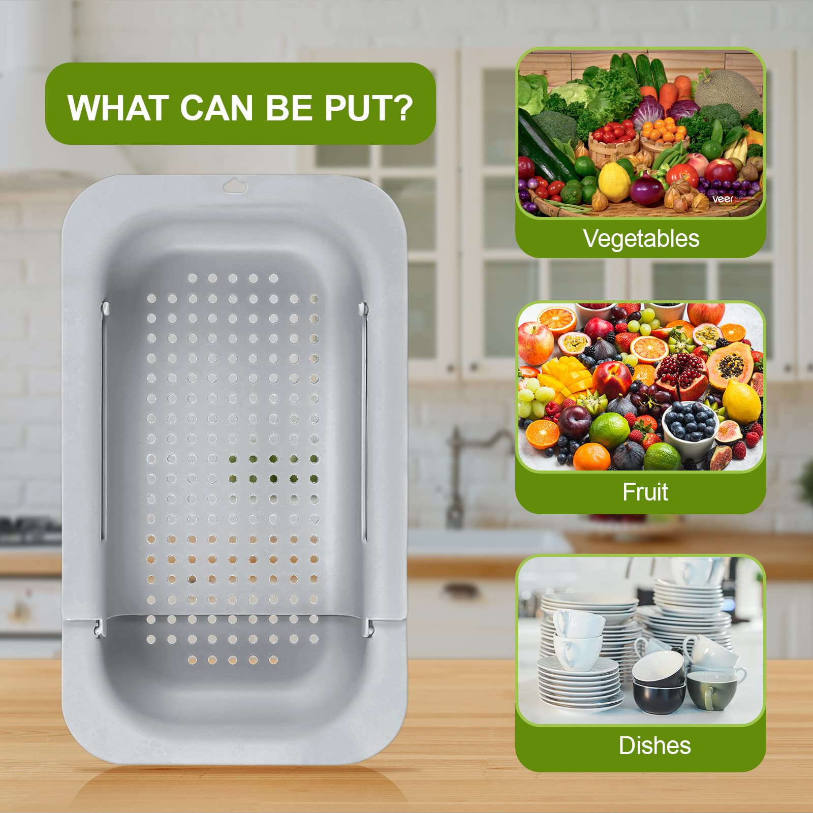 DUBENS Passoire Pliable En Silicone – Poignées Extensibles (39–61 Cm) – Résiste à 230°C – Sans BPA – Vert