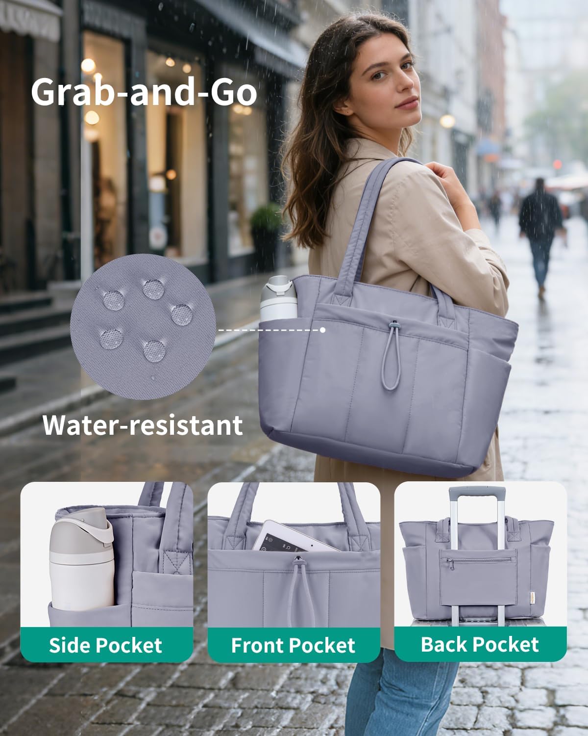 Wandering Nature Work Tote for Women, 40oz Large Bottle Pocket, 15.6" Padded Device Compartment, Commute, Daily Use