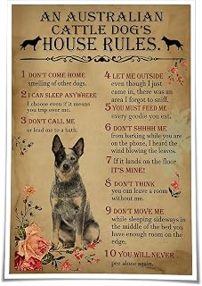 Panfegzi Australian Cattle Dog Wall Art House Rules Quotes Poster Landscape Wall Pictures Bedroom Giclee Prints for Bathroom Canvas Decoration (12.00''x18.00'',Unframed)