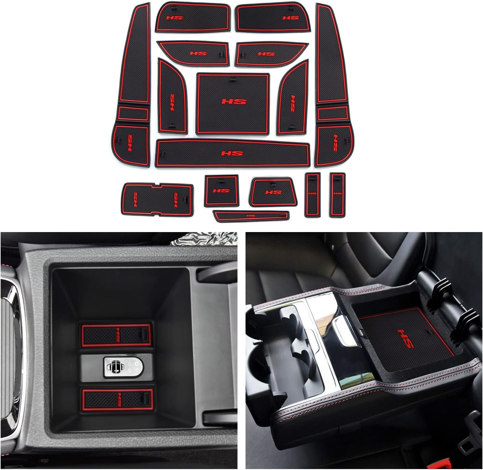 MG HS EHS HS Plug-in Hybrid 2018-2024 Rubber Mats, MG HS Non-Slip Mats Centre Console Cup Holder Rubber Mat Armrest Storage Pads Car MG HS PHEV 2024 Accessories (Red)