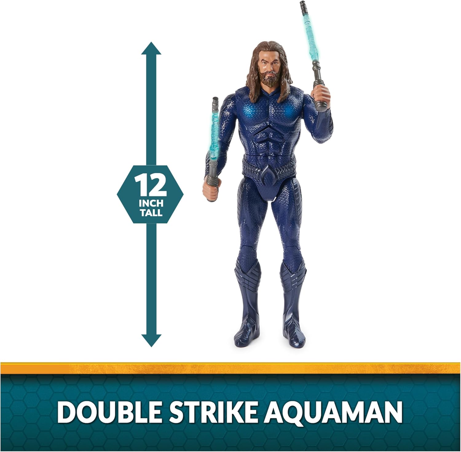DC Comics, Double Strike Aquaman Action Figure, 12-inch, Stealth Suit, Lights & Sounds, Easy to Pose, Collectible Superhero Kids Toys for Boys 4+