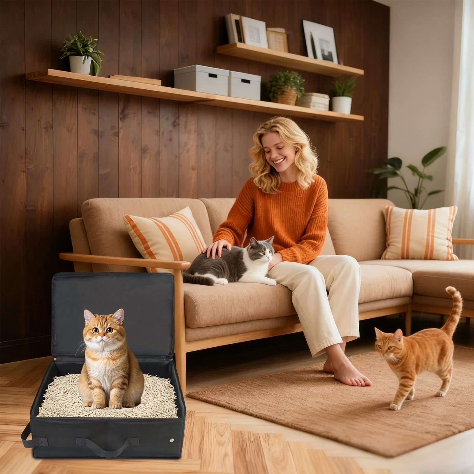 Kuweta podróżna dla kota, 40 x 30 cm przenośna kuweta dla kota, składana i przenośna torba z tkaniny Oxford na kemping, do użytku w domu i na zewnątrz (czarny)