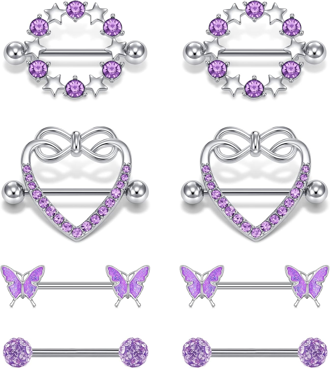 D.Bella 14G Nipple Rings Opal CZ Nipplerings Piercing Stainless Steel Nipple Straight Piercing Barbell for Women