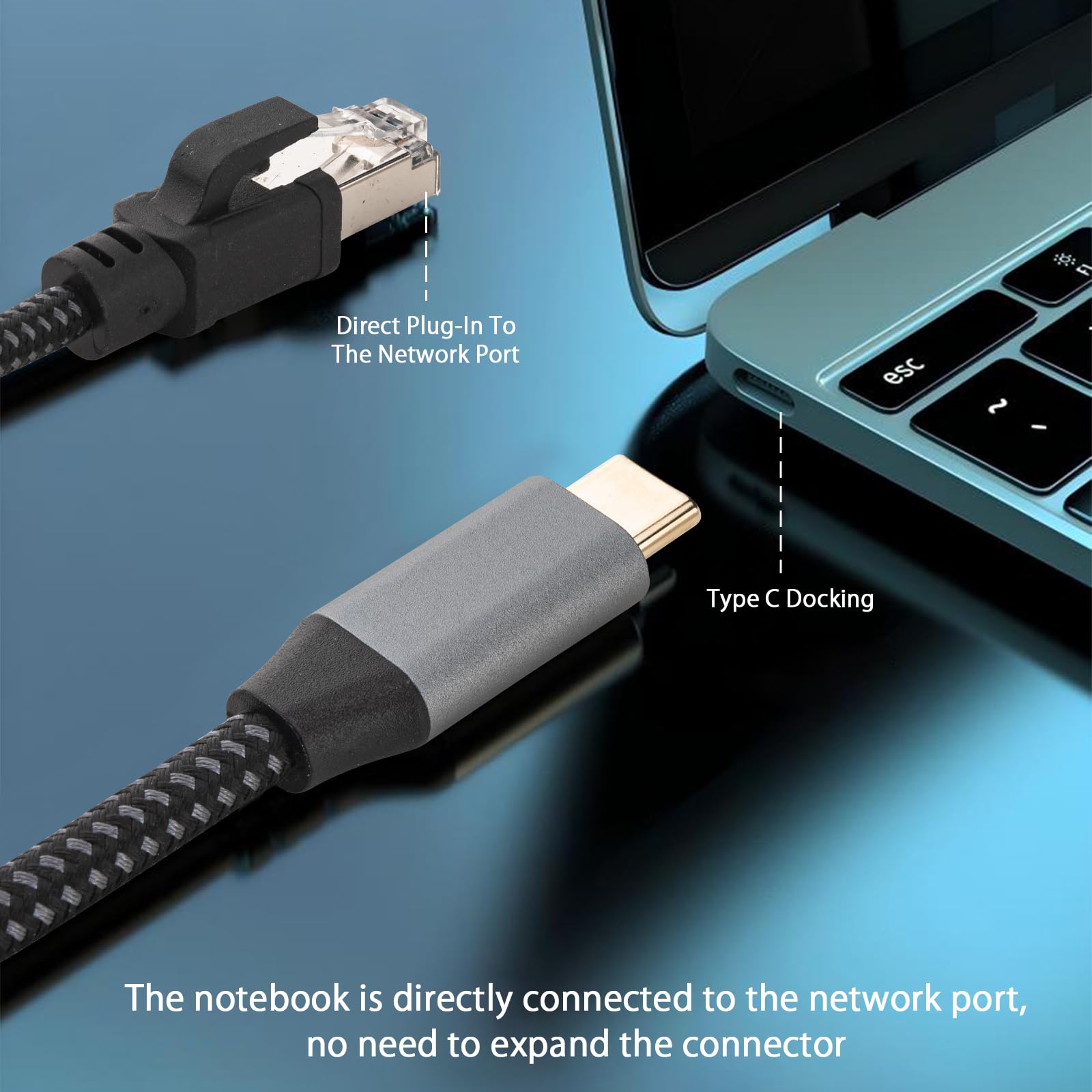 Leehitech USB C to Ethernet Cable 3.3 FT, Gigabit Driver-Free RJ45 to Type-C, Thunderbolt 3/4/5 & USB4 Compatible, Nylon Braided, Directly Connected for MacBook, iPad, iPhone 15, Galaxy S24+