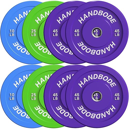 HANDBODE 2-Inch Weight Plates High Bounce, Olympic Bumper Plate Set 45/100/160/190/260/300lb, Colored Weight Plates Set for Home Gym, Barbell Weights Rubber Strength Training Plate for Weight Lifting