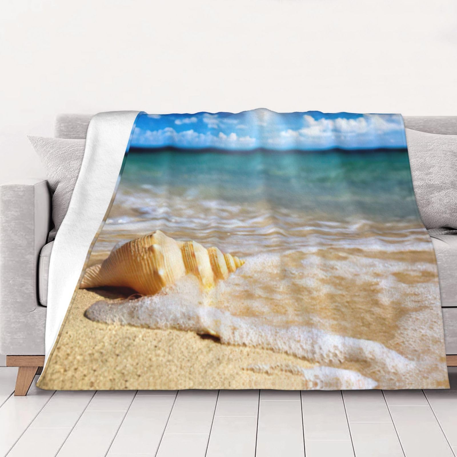Couverture en flanelle anti-froid super douce motif coquillages pour lit et canapé