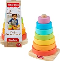 Fisher-Price Wooden Rock-a-Stack Toddler Stacking Toy - 8-Piece Rings for Fine Motor Skills, Ages 18+ Months