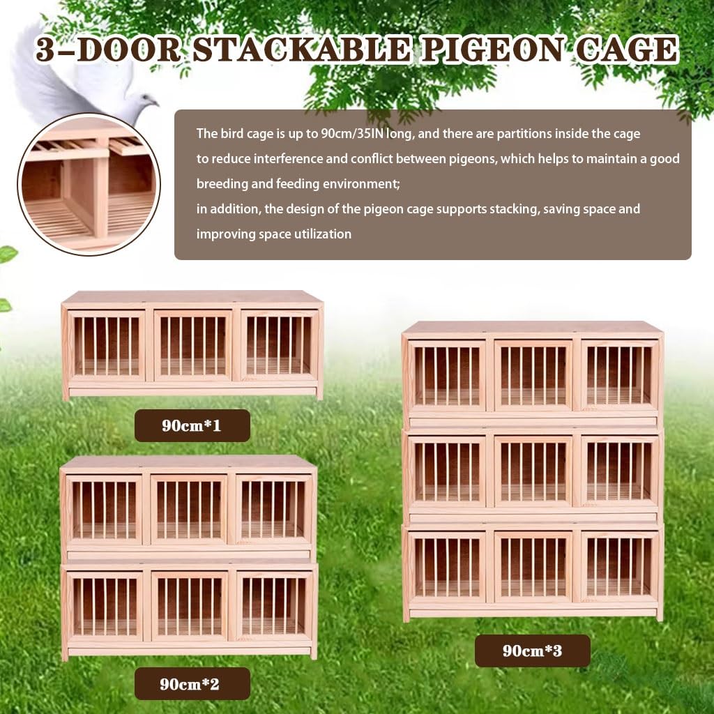 Jaula de Madera de 35 Pulgadas con 3 Puertas y Gran Capacidad, aviario Interior Duradero para Palomas, fácil de Limpiar y Montar, Loros, Palomas y pájaros pequeños.