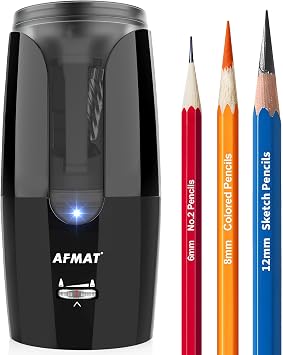 AFMAT Rechargeable Long Point Pencil Sharpener for Artist, Fast Sharpen & Auto Stop, 8-17mm Long Point, Electric Artist Pencil Sharpener for 6-12mm Charcoal/Drawing/Sketching/Colored Pencils PS29