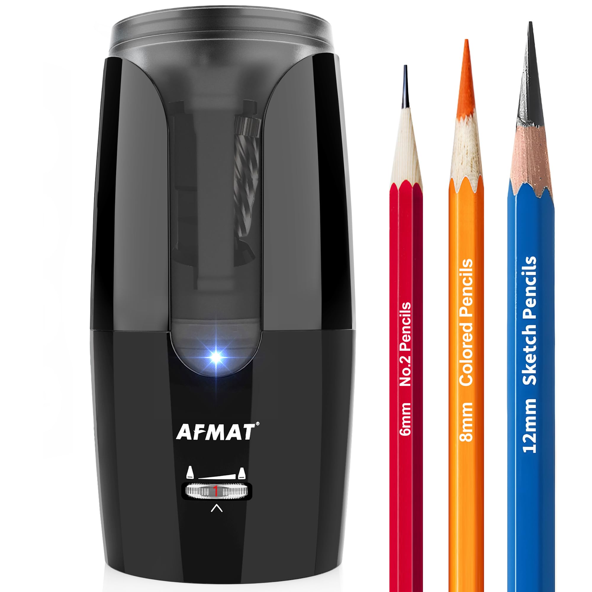 AFMAT PS29 - Sacapuntas recargable de punta larga para artistas, afilado rápido y parada automática, punta larga de 8 a 17 mm, sacapuntas eléctrico para lápices de colores φ6-12 mm, carbón/dibujo