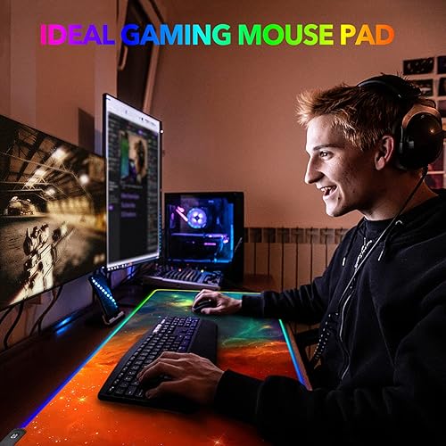 Miniatura 7 de AIMSA Alfombrilla de mouse grande RGB para juegos, alfombrilla de mouse para teclado extendida de 35.4 x 15.8 pulgadas, base de goma antideslizante