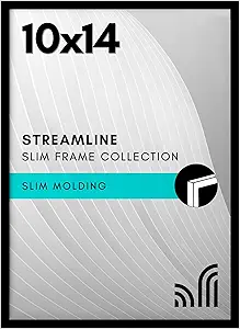 Americanflat 10x14 Picture Frame with Shatter-Resistant Glass - Streamline Collection - Thin Border Picture Frame for Wall Display - Hanging Hardware Included - Black
