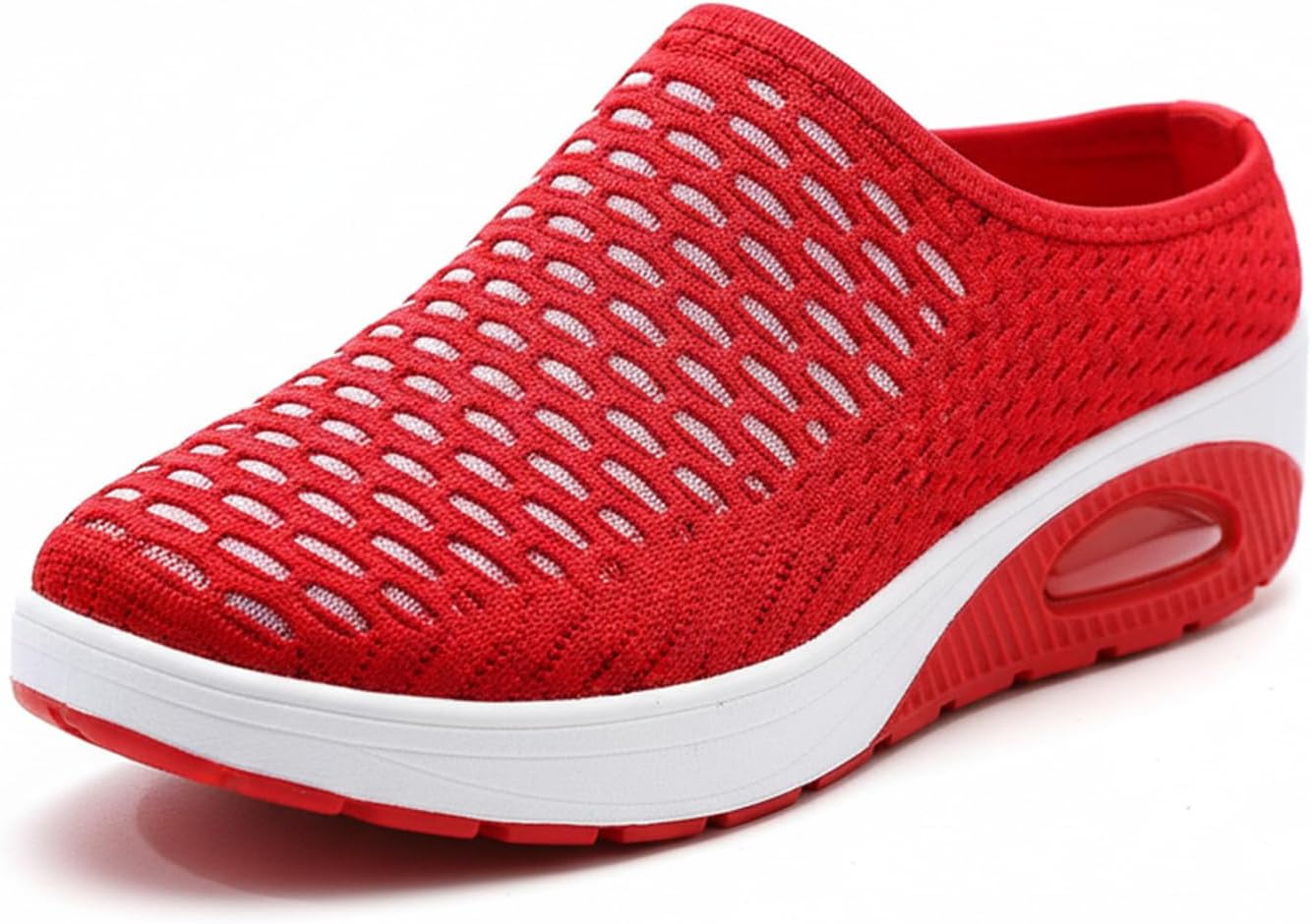 Women's Knit Orthopedic Mule Clogs, Breathable Air Cushion Backless Sneakers Casual Comfort Walking Casual Mules Lightweight Half Shoes for Indoor Outdoor