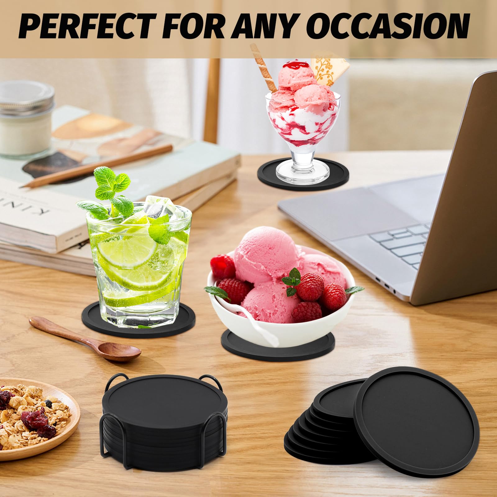 12 Sottobicchieri In Silicone Nero - Antiscivolo, Isolanti, Per Birra, Caffè E Bibite (10 Cm) - Foto 7