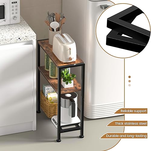 Miniatura 7 de Mesa auxiliar estrecha para espacios pequeños, mesa auxiliar pequeña de 2 niveles con soporte para estantes, mesita de noche delgada, mesa de sofá