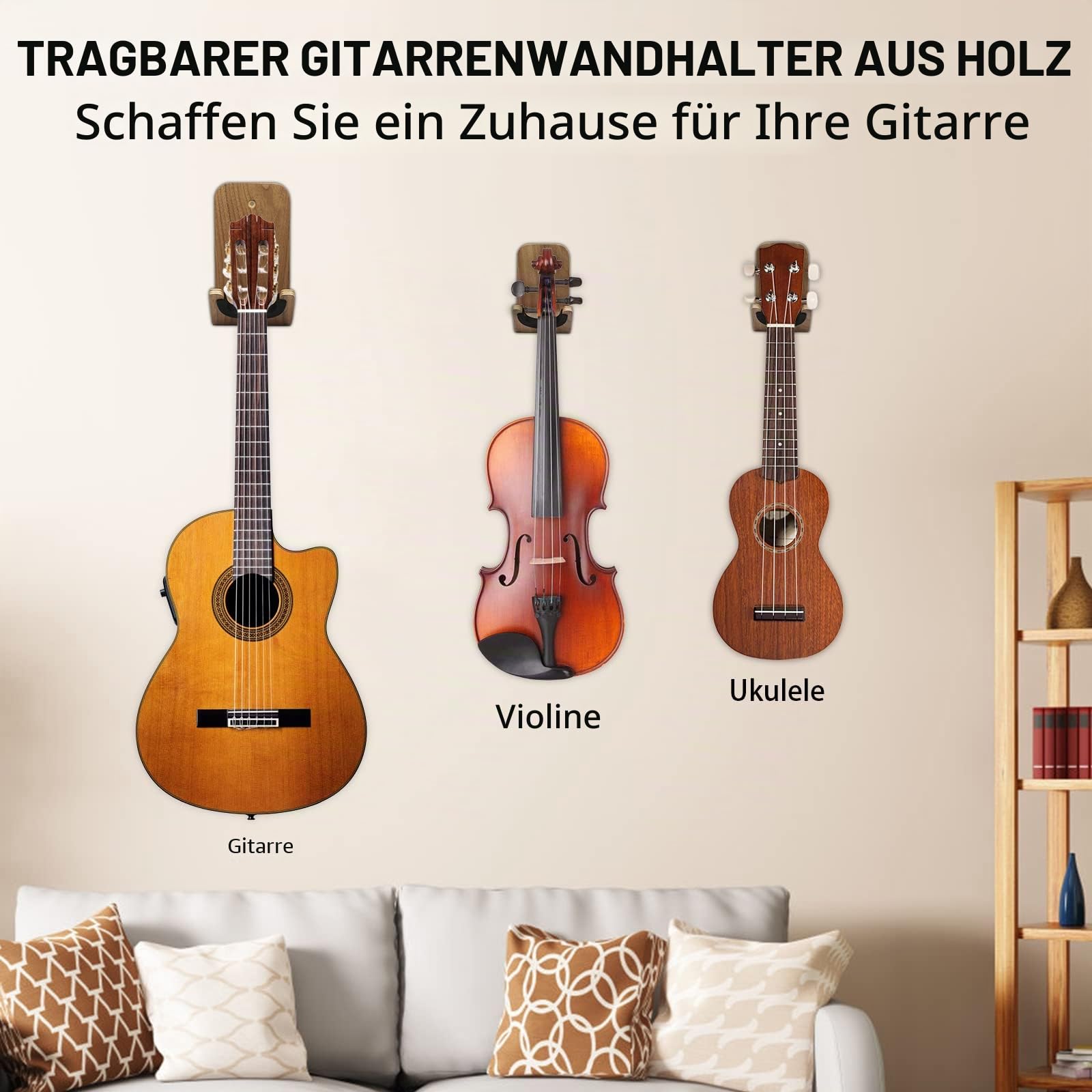Gitarrenhalterung Gitarrenhalter Für die Wand, Gitarren-Wandhalterung Holz mit Schrauben und Klebstoff für Akustikgitarre, klassische Gitarre, Bass, E-Gitarre & Ukulele (Ukulele)