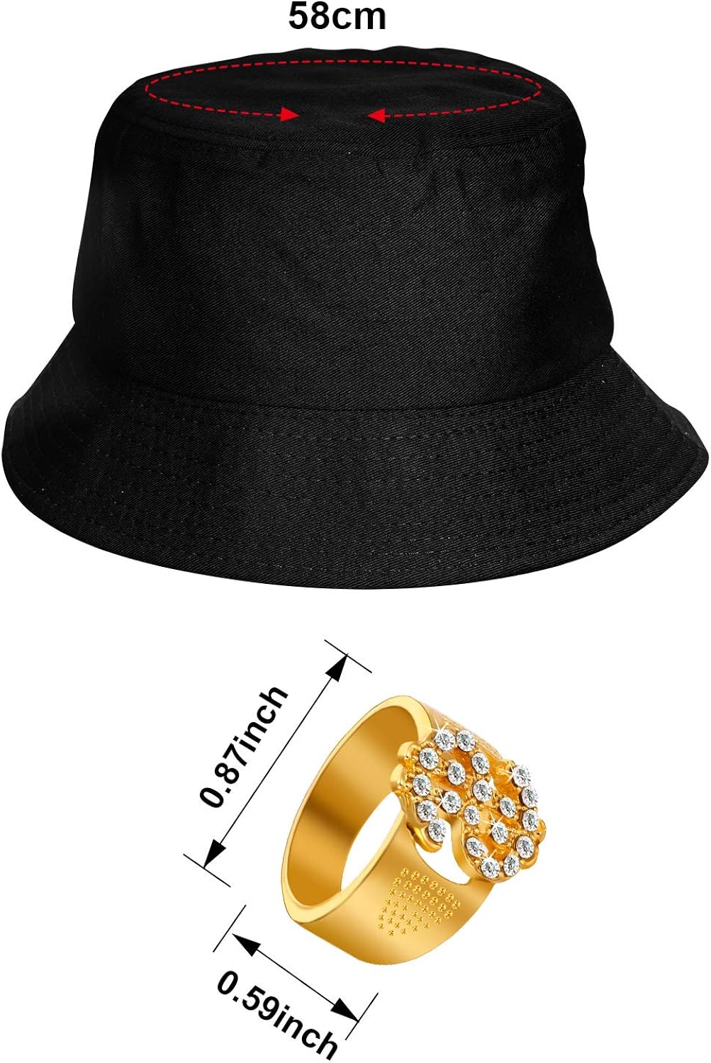 5 Pieces Hip Hop Costume Kit Bucket Hat Sunglasses Dollar Sign Gold Chain Ring Hip Hop Earring 80s/90s Rapper Accessories Halloween Party (Black) : Clothing, Shoes & Jewelry