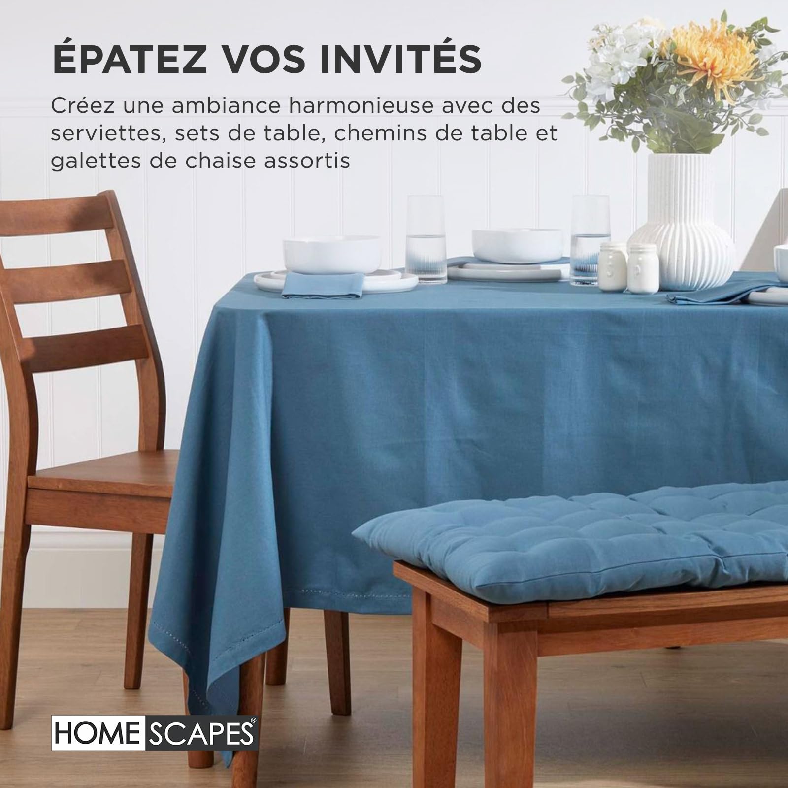 HOMESCAPES Coussin pour Banc de Jardin, Matelas de Sol, Coussin pour Banquette extérieure 3 Places, Coton - 143 x 48 x 5 cm - Bleu foncé