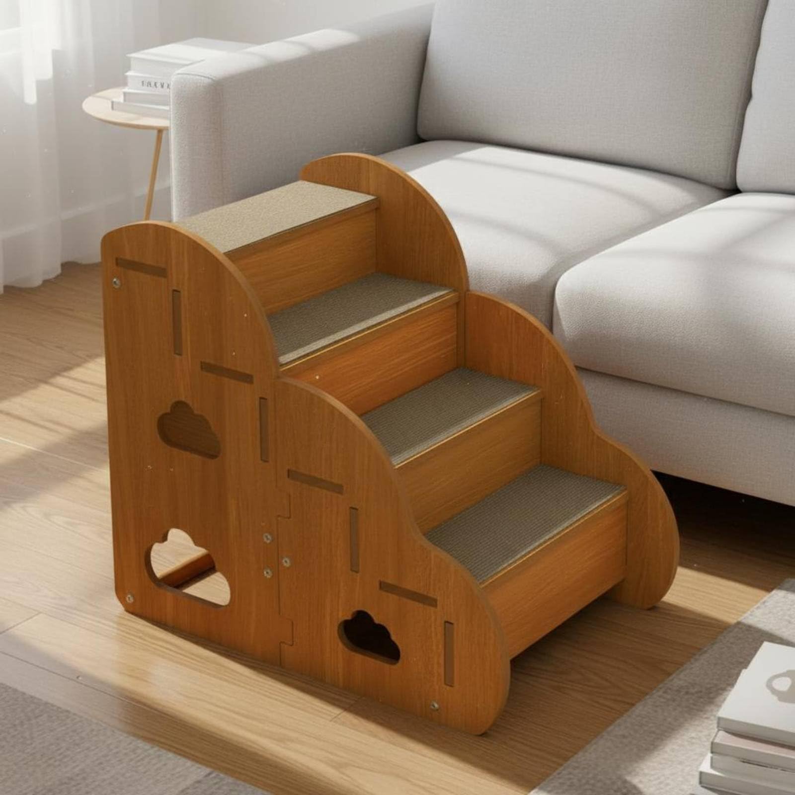 Escalera para Gatos con Estructura de Madera Robusta Peldaños Antideslizantes Estilo Minimalista y Protección Articular Adecuada para Mascotas Mayores Espacios de