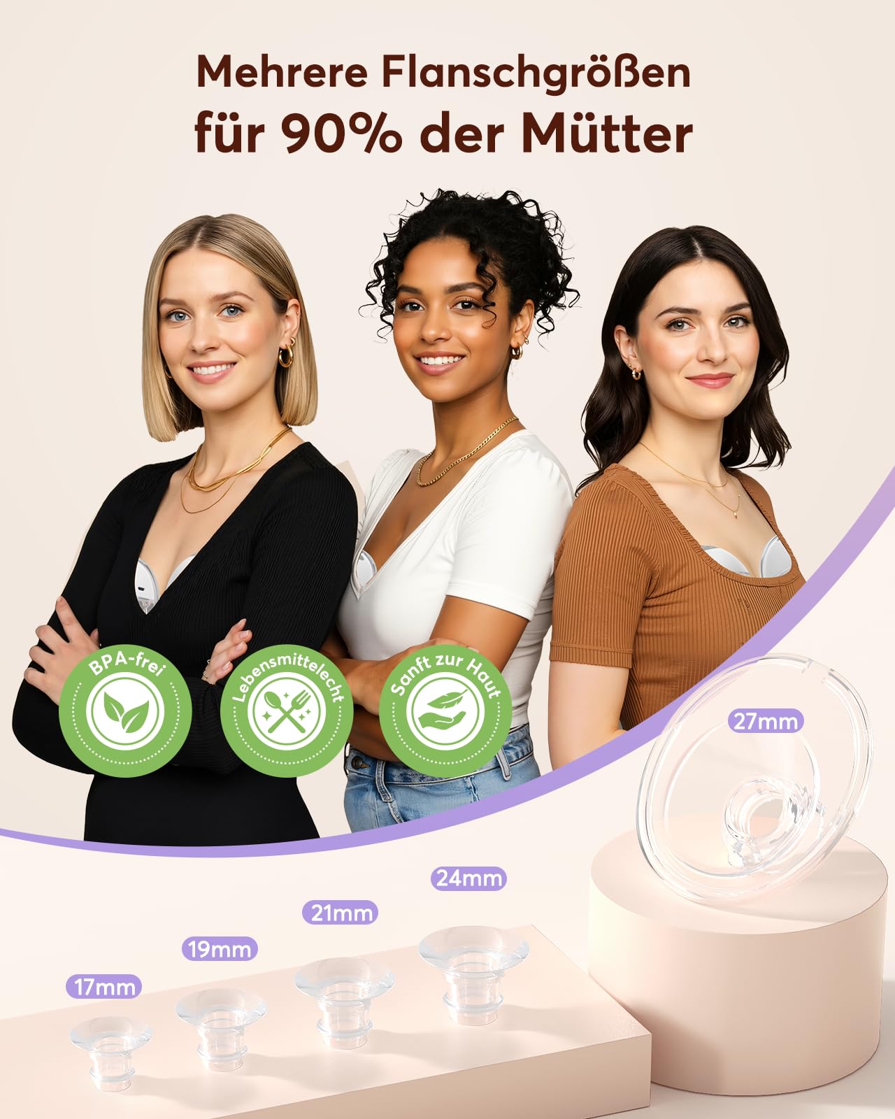 Haokoo Milchpumpe Elektrisch Freihändig für Stillende Mütter, Tragbare Elektrische Milchpumpe für Anfängerinnen, Auslaufsicher, mit 17/19/21/24/27 mm Flanschen, 4 Modi & 12 Stufen, Weiß, 2 Stück