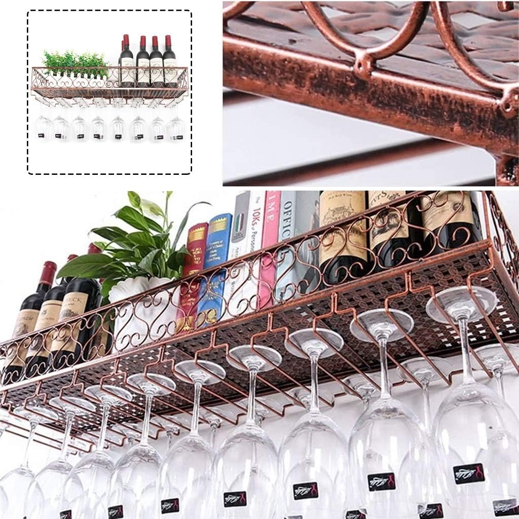 Vintage Wall Mounted Wine Rack and Glass Holder Bronze 24"x10" Stylish Storage Organizer for Wine Bottles and Stemware
