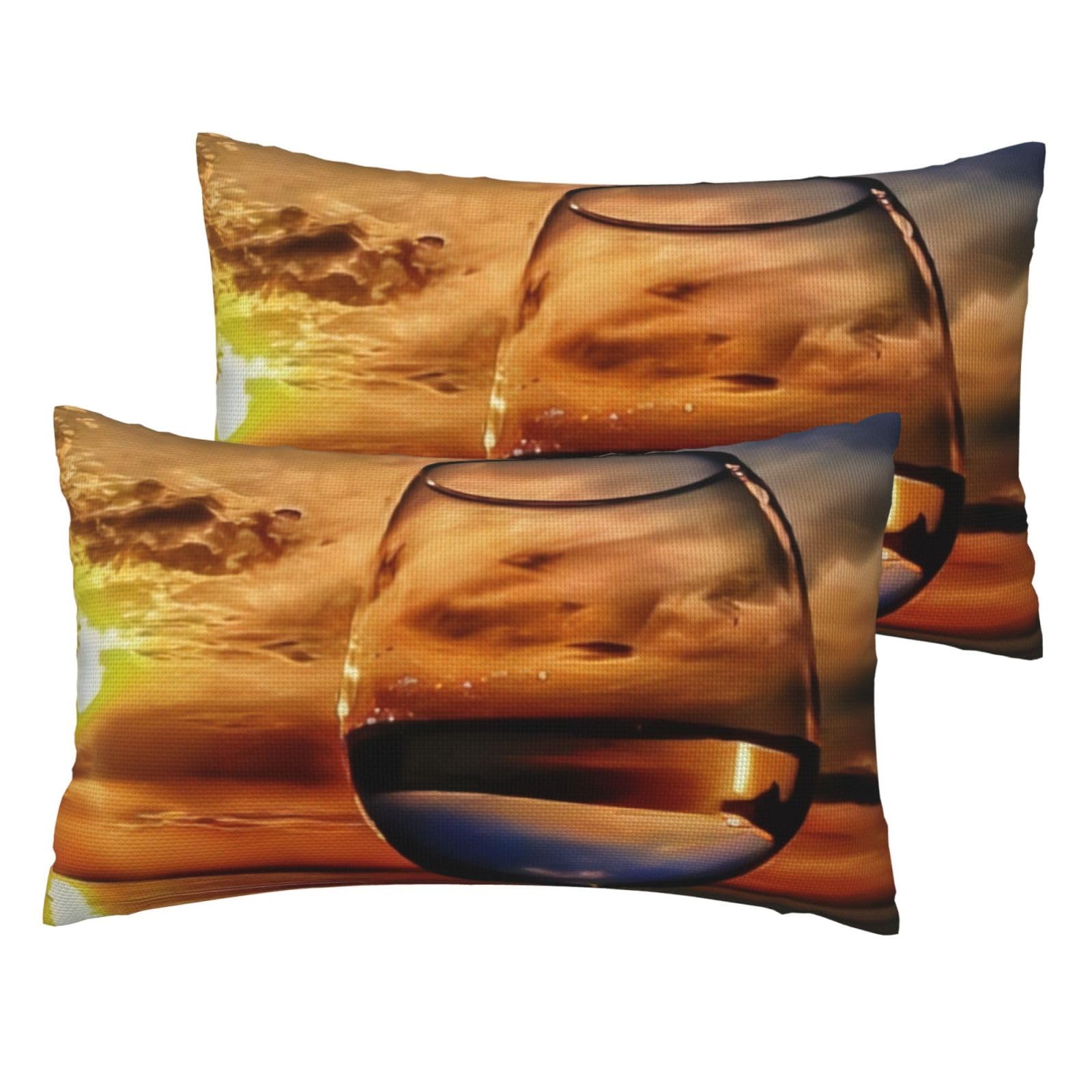 Taies d'oreiller motif coucher de soleil tissu effet lin résistant