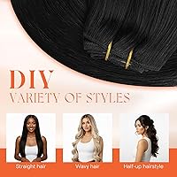 Vista 8 de Sunny Hair - Extensiones de clip de cabello humano lacio - color negro (Off Black) - 24 pulgadas, 7 unidades, 4.23 onzas
