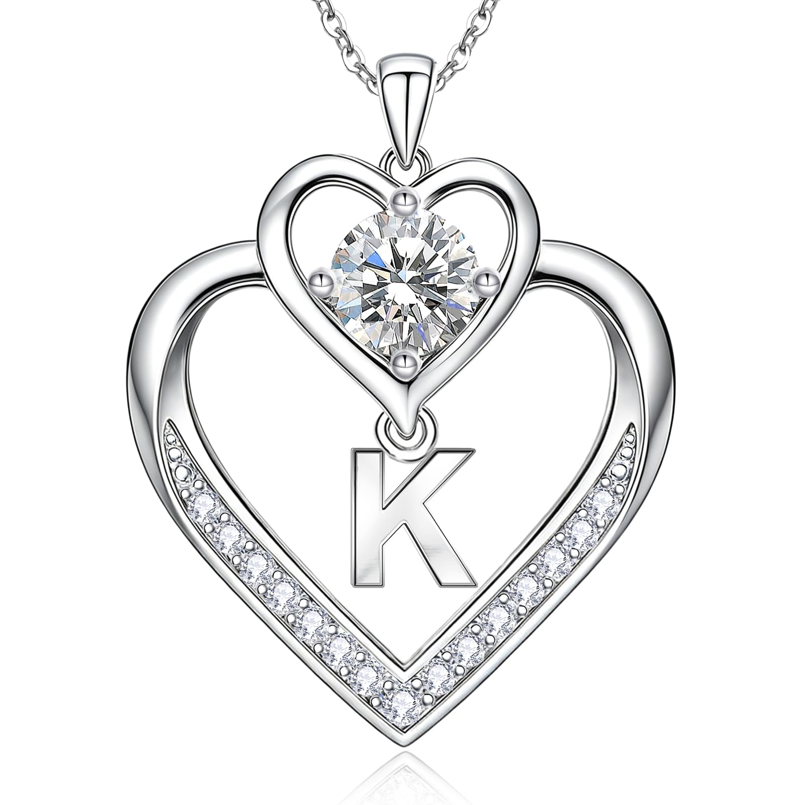 RIVIKO Mothers Day Necklace,1 Carat Moissanite Heart Initial K Necklace for Women,925 Sterling Silver Letter Pendant,Personalized Jewelry for Birthday Anniversary Graduation Gifts for Wife Her Friend
