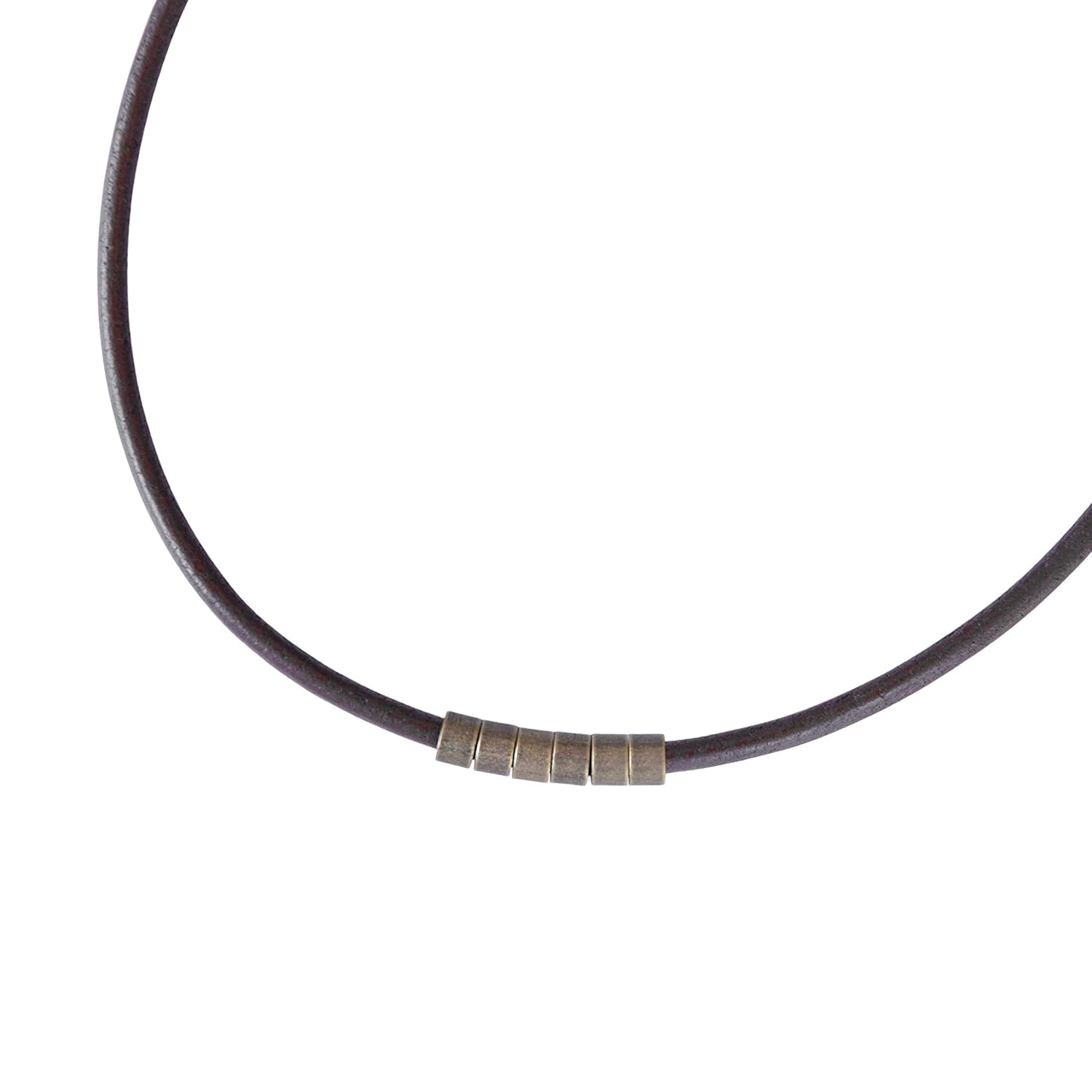 Men's Necklace, Brown Leather Adjustable Layered Choker, Handmade Brass Tubes Beaded
