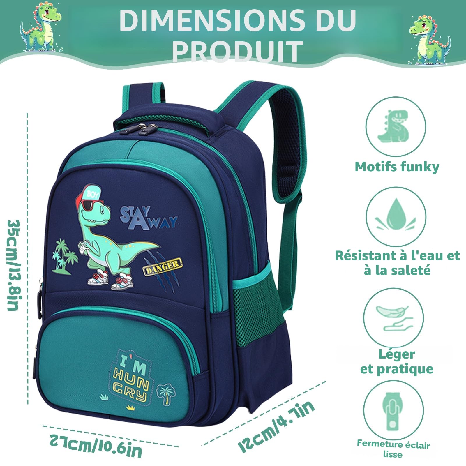 Sac à dos pour maternelle, Enfants Sac À Dos avec Laisse De Sécurité, Enfants Enfant Dinosaure Sac pour Garçons Filles, maternelle École Bookbag Sac à Dos Enfant pour à L’ école Maternelle