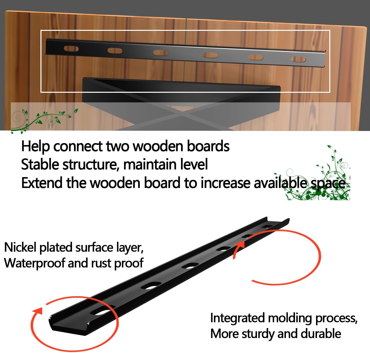 C Channel Steel Support Metal Support Bracing Hidden C Bracket for Table Top Live Edge Slab Woodworking, Black Coat Finish, 6 Holes (2 Pack, 36 Inch)