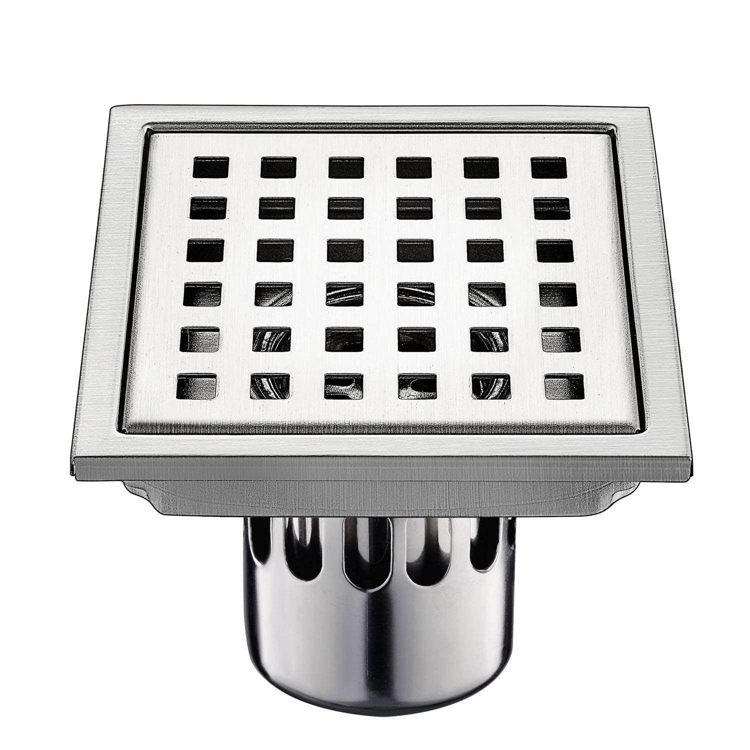 Zllyx Square Shower Floor Drain Cover 4 Inch With Removable Grate Strainer, Stainless Steel Rectangular Waste Drain Cover Use For Bathroom Floor Hotel Home Brushed Nickel,5.9Inchc