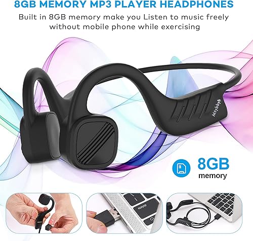 Miniatura 5 de Auriculares de natación, IPX8 impermeables de conducción ósea para nadar, auriculares inalámbricos Bluetooth de oreja abierta, para natación,