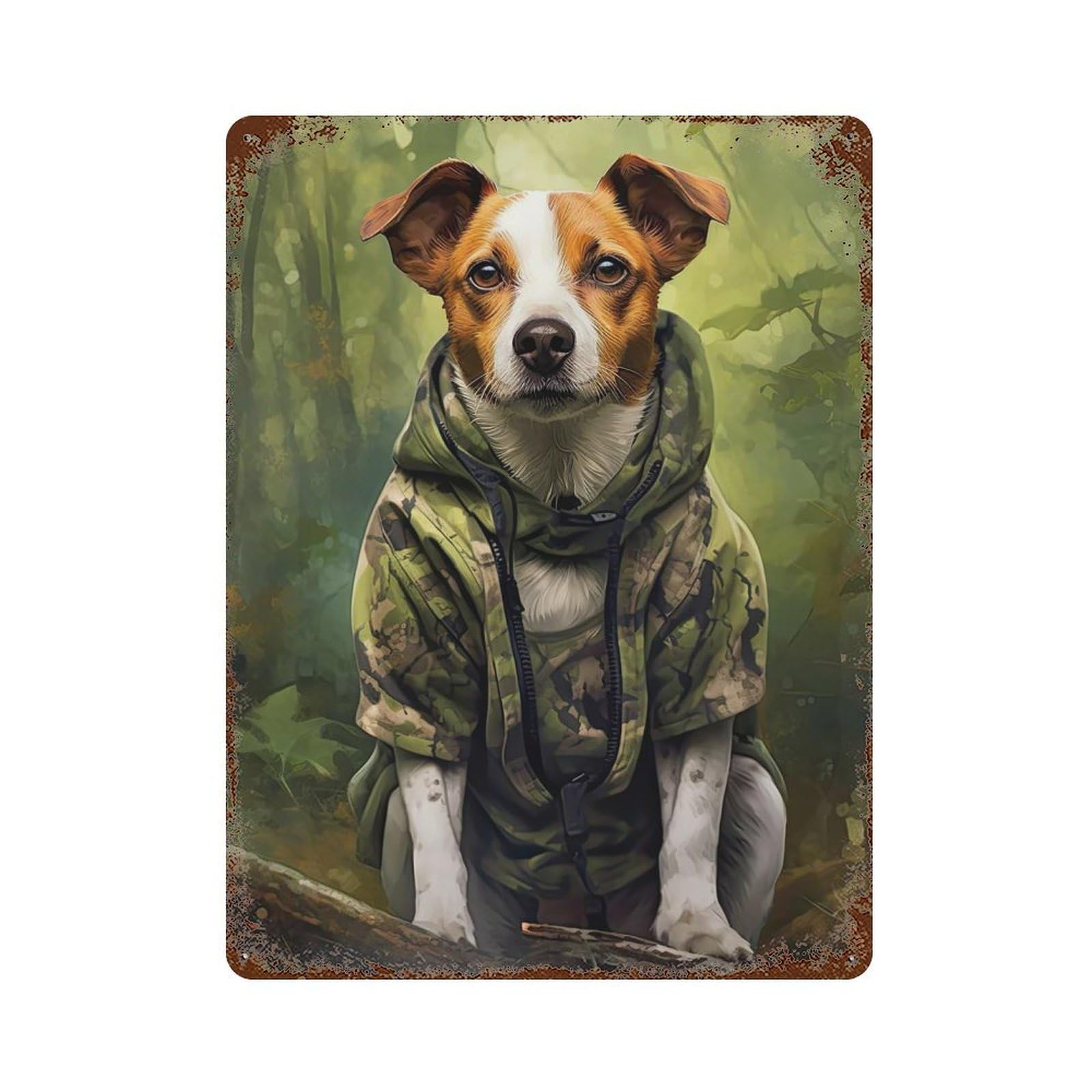 Jack Russell Terrier Camo Retro Metal Sign 15.7"x11.8", Farmhouse Wall Decor for Garage, Pub Or Kitchen