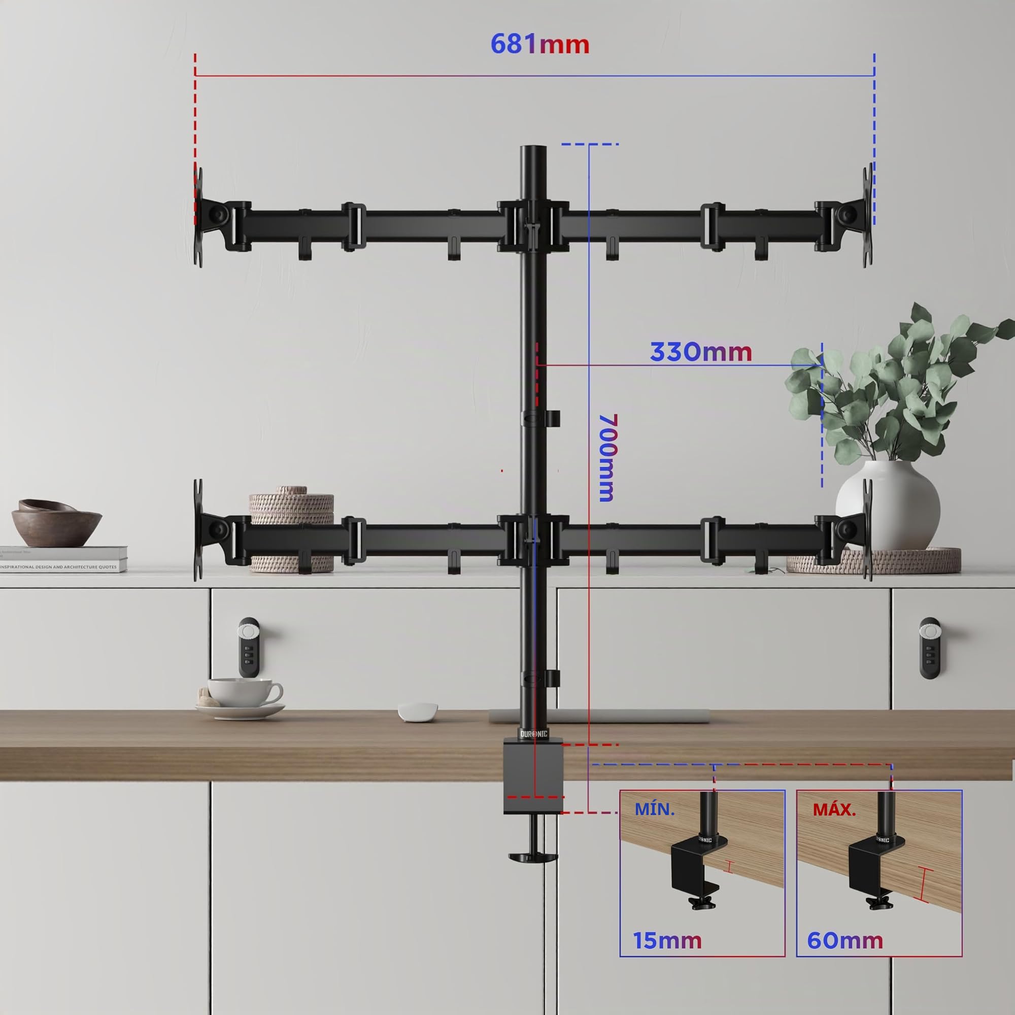 Duronic DMT254 BK Soporte para 4 Monitores de 13-32", hasta 8kg, Regulable