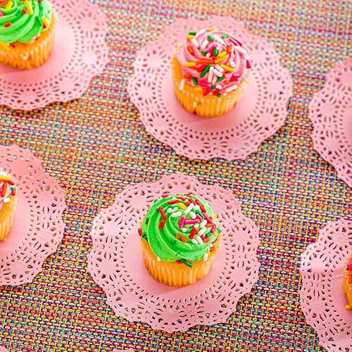 Miniatura 3 de Restaurantware Pastry Tek 4 x 4 Inch Lace Doilies 100 Decorative Tableware Placemats - Disposable Round Pink Paper Table Doilies For Birthdays Or