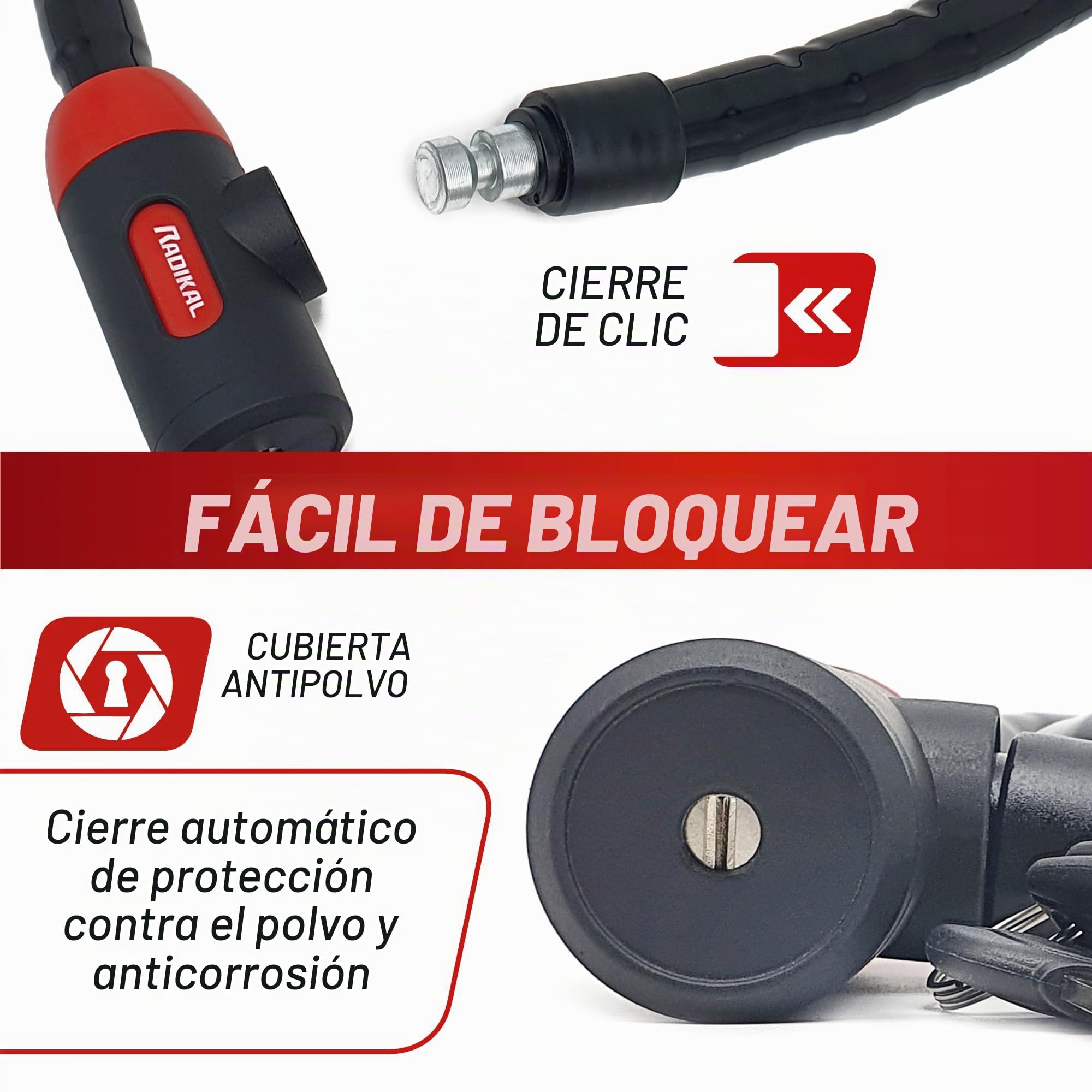 RADIKAL RK520 Candado Pitón Antirrobo Moto, Cable Acero Articulado Blindado, 120cm, Flexible, Cerradura Seguridad, Cadena Pitón Antirobo Universal para Motocicleta, Scooter, Bicicleta Eléctrica