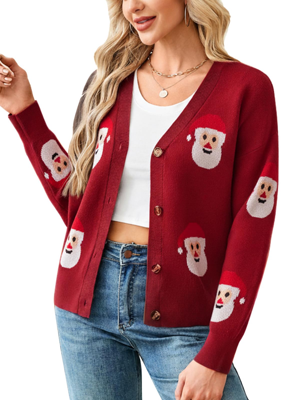 ANRILITA Womens V Neck Long Sleeve Open Front Chunky Cardigan Fall Knitted Button Up Sweaters