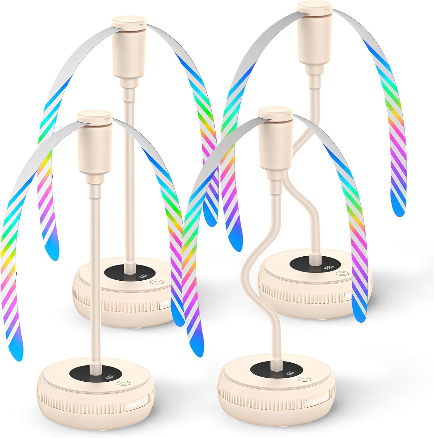 TriPole Fly Fans for Tables, Food Fans 2000mAh Rechargeable Table Fan Portable Fly Spinners with LED Display, 20H Runtime for Outdoor Picnic, BBQ Patio Parties, Camping, Kitchen, 4 Pack (Beige)