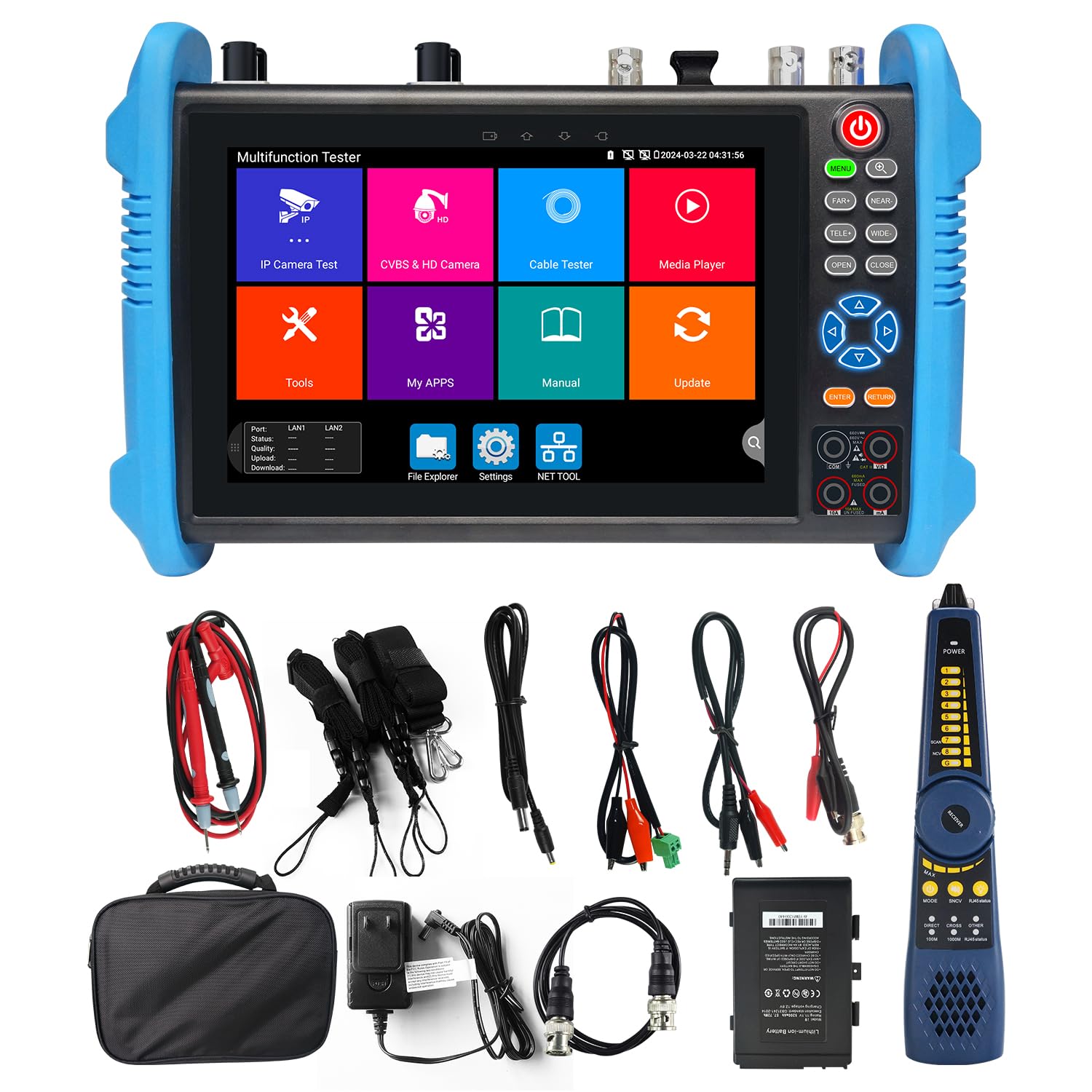 8K IP Camera Tester, WANLUTECH All in One CCTV Tester 7inch Touchscreen TVI CVI AHD SDI CVBS Camera Test TDR Cable Test OPM VFL 90W PoE Power DMM Network Tools WiFi HDMI VGA (IPC-9800CLMOVTADHS Pro)